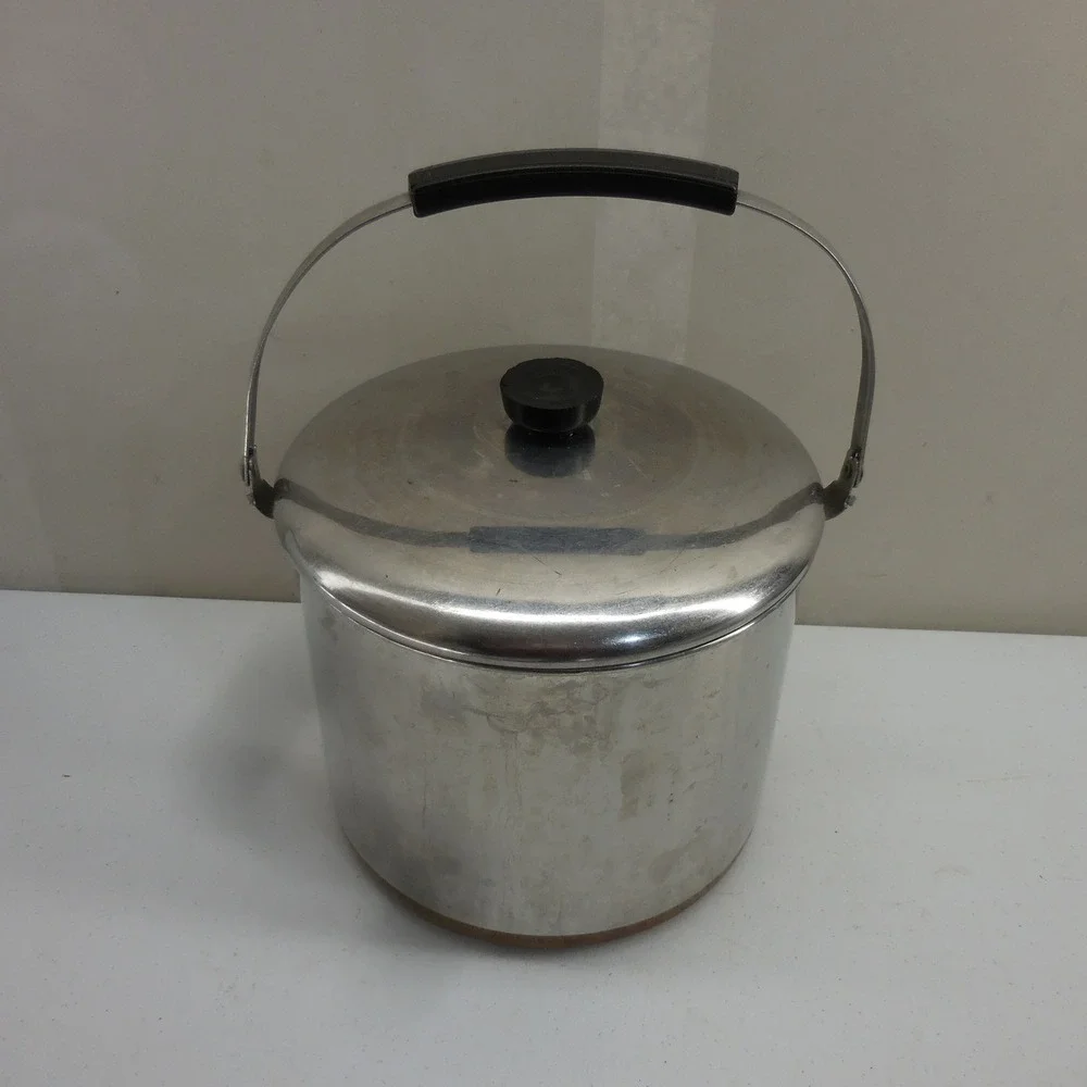 Vintage Revere Ware 8 Qt Stock Pot Copper Clad Bottom Locking Bail Handle